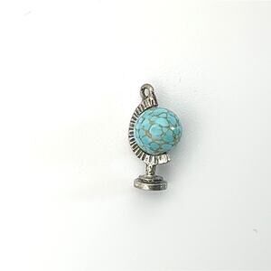 Vintage Turquoise Globe Charm – Silver Tone Miniature World Pendant.